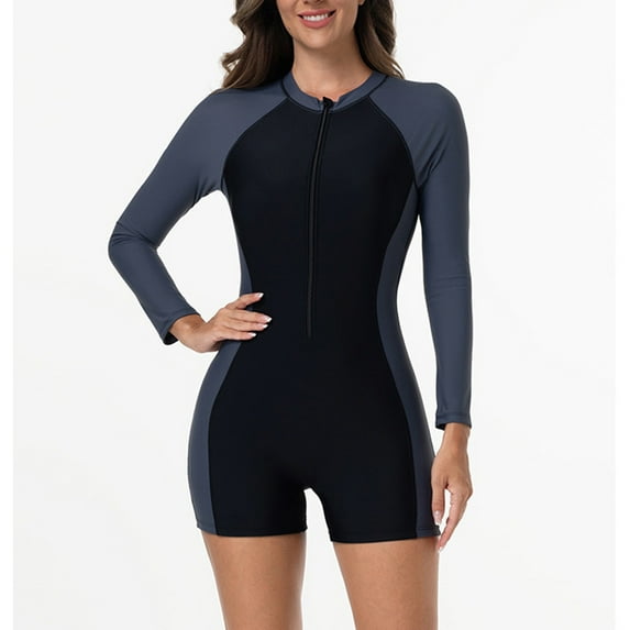 WXLWZYWL UPF 50+ Modest Long Sleeve Swimsuits for Women Bathing Suit Rash Guard Surfing One Piece High Neck Swimwear