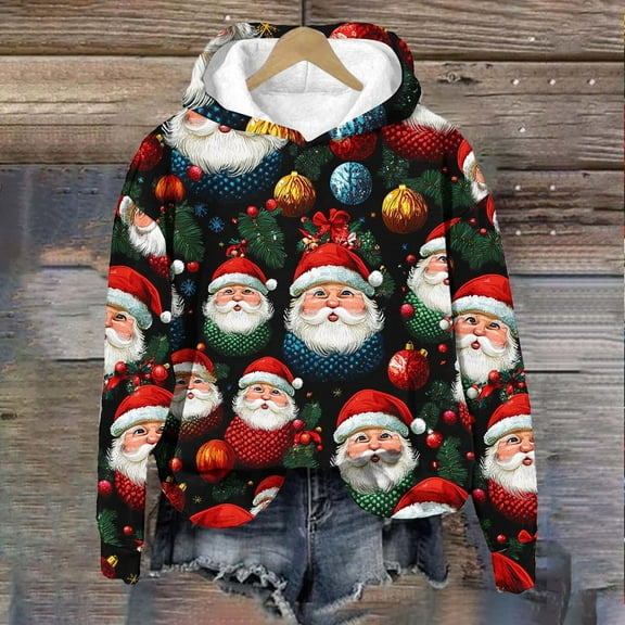 WXLWZYWL Ugly Christmas Sweatshirts for Women Funny Xmas Tree Print Shirts Plus Size Long Sleeve Holiday Tops Fall Cotton Tees