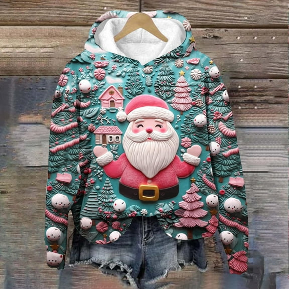 WXLWZYWL Ugly Christmas Sweatshirts for Women Funny Xmas Tree Print Shirts Plus Size Long Sleeve Holiday Tops Fall Cotton Tees