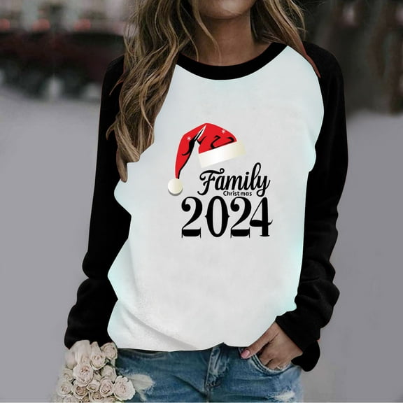 WXLWZYWL Ugly Christmas Sweatshirts for Women Long Sleeve Fitted Tops Raglan Shoulder Round Neck Blouses Patchwork Pullover