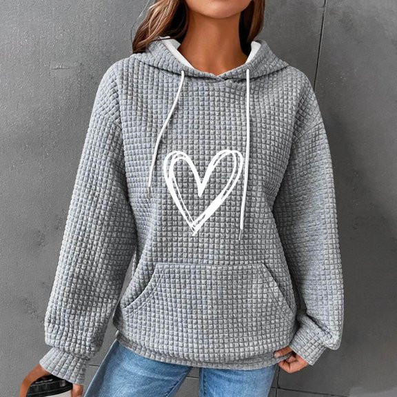 WXLWZYWL Under 10 Dollar Women Waffle Knit Hoodies Round Neck Oversized Drawstring Pullover Sweatshirts Plus Size Casual Sweaters Comfy Fall Clothes Outfits with Kangeroo Pocket