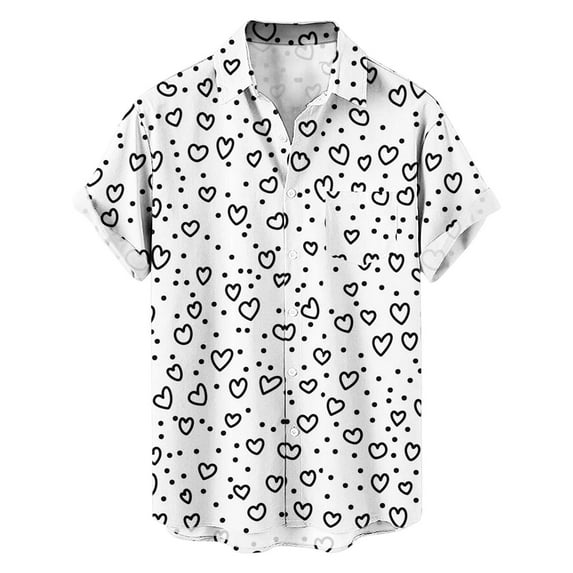 WXLWZYWL Valentin's Days Button down Shirts for Mens Heart Print Summer Hort Sleeve Shirts Collared T-Shirst