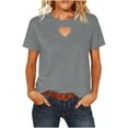 thumbnail image 1 of WXLWZYWL Valentine's Day T Shirts for Women Short Sleeve Shirts Heart Cutout Front Crewneck Summer Tops Loose Fitted Tees, 1 of 6