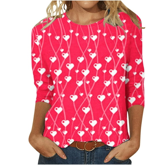 WXLWZYWL Valentines Day 3/4 Sleeve Shirts for Women Love Heart Womens Valentines Tops Clothing