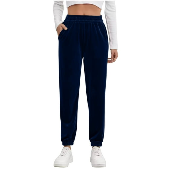 WXLWZYWL Velour Joggers for Women Elastic Waisted Casual Drawstring Running Sportswear Pants with Pockets