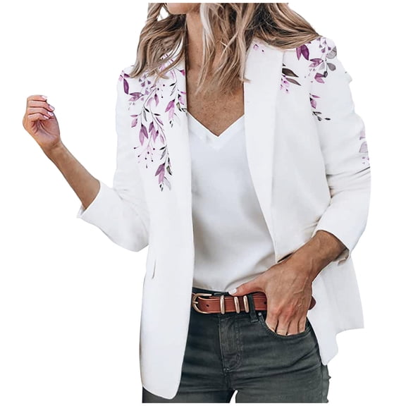 WXLWZYWL Winter Coats for Women Plus Size Women'S Casual Blazer Open Front Lapel Long Sleeve Flower Print Pocket Suit Work Office Jackets Blazer