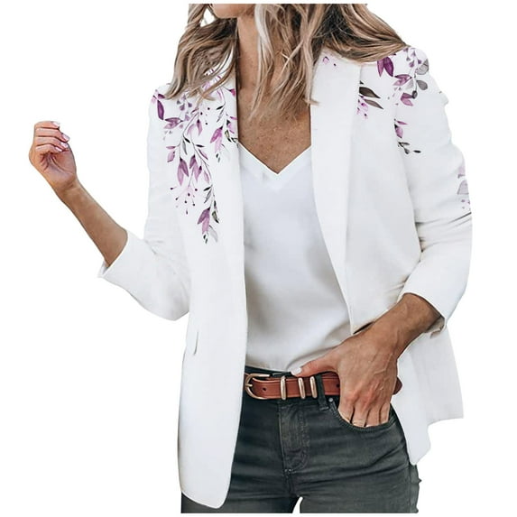 WXLWZYWL Winter Coats for Women Plus Size Women'S Casual Blazer Open Front Lapel Long Sleeve Flower Print Pocket Suit Work Office Jackets Blazer