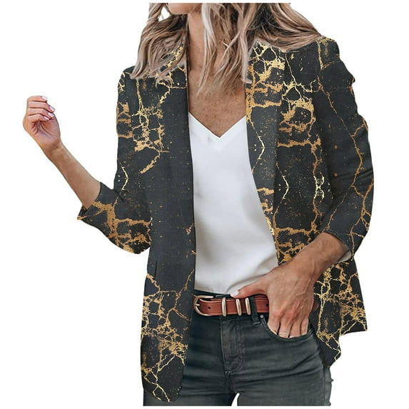 WXLWZYWL Winter Coats for Women Plus Size Women'S Casual Blazer Open Front Lapel Long Sleeve Gradient Print Pocket Suit Work Office Jackets Blazer