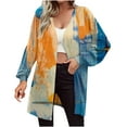 thumbnail image 1 of WXLWZYWL Winter Coats for Women Women Print Loose Long Sleeve Cardigan Coat Blouse Orange, 1 of 6