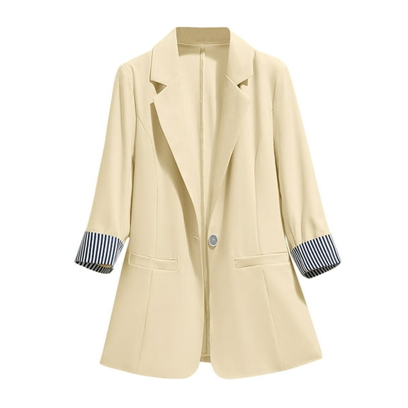 WXLWZYWL Winter Coats for Women Women'S 3/4 Sleeve Button Cardigan Suit Coat Top Cardigan Beige