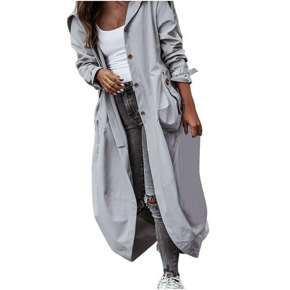 WXLWZYWL Winter Coats for Women Women'S Color Casual Large Lapel Mid Length Trench Coat Gray