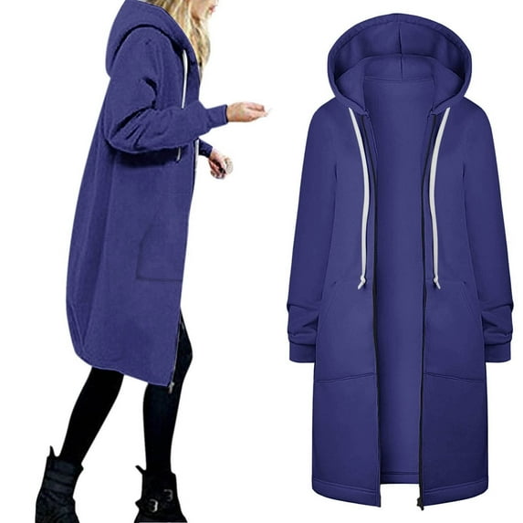 WXLWZYWL Winter Coats for Women Plus Size Clearance Woman Long Sleeve Open Front Loose Outerwear Solid Zipper Coat Tops Pockets Blouse