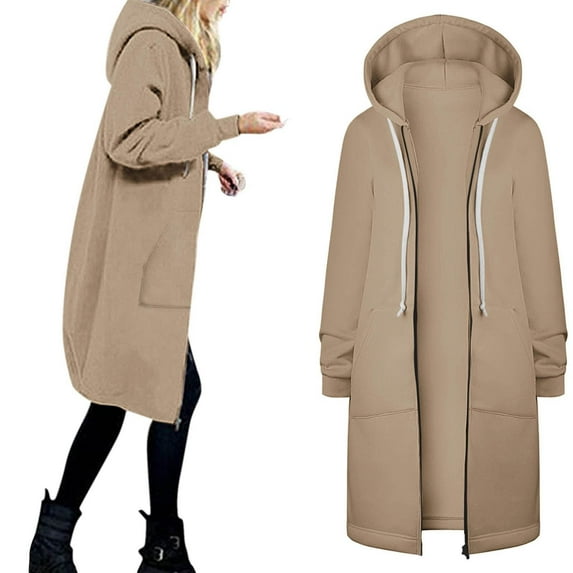 WXLWZYWL Winter Coats for Women Plus Size Clearance Woman Long Sleeve Open Front Loose Outerwear Solid Zipper Coat Tops Pockets Blouse