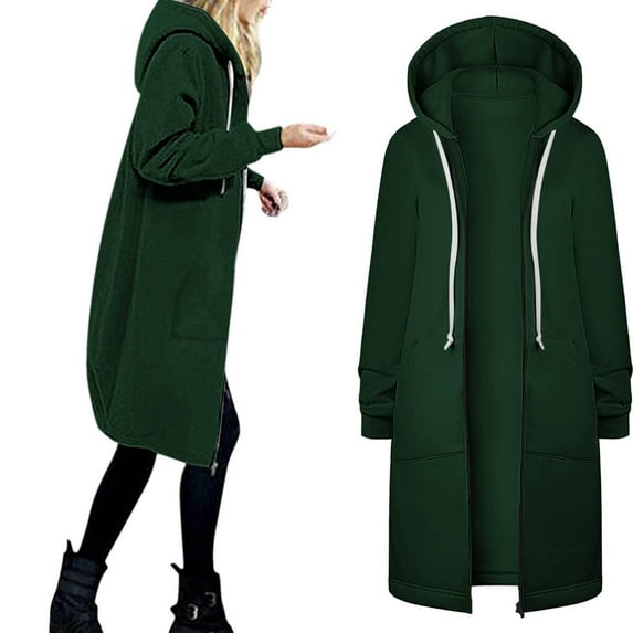 WXLWZYWL Winter Coats for Women Plus Size Clearance Woman Long Sleeve Open Front Loose Outerwear Solid Zipper Coat Tops Pockets Blouse
