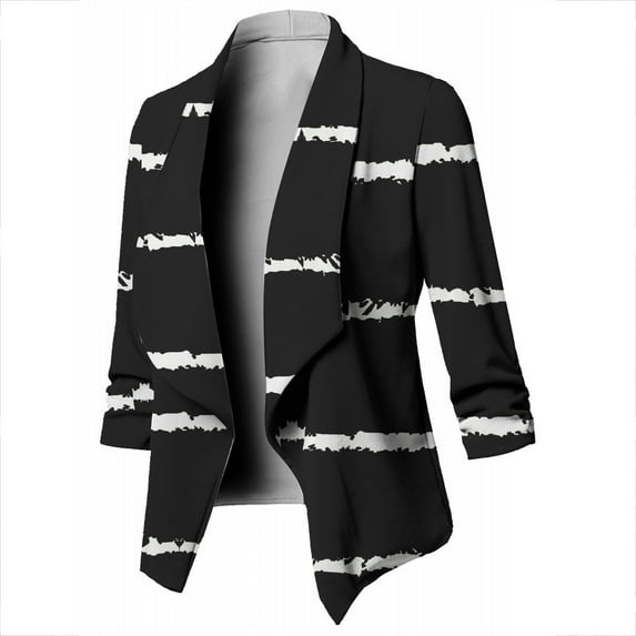 WXLWZYWL Winter Coats for Women Plus Size Women'S Casual Blazer Open Front Lapel Long Sleeve Stripe Print Suit Work Office Jackets Blazer
