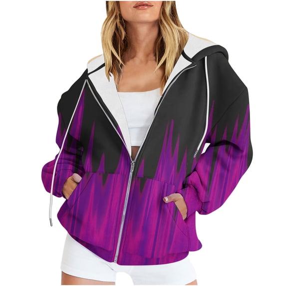 BUIgtTklOP Winter Coats Clearance,Women'S Casual Printed Long Sleeve Zipper Hooded Tops Blouse With Pocket Sweatshirt Jackets