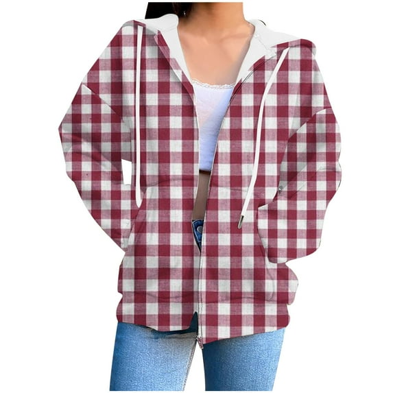 WXLWZYWL Winter Coats for Women Plus Size Women'S Casual Printed Zippered Long Sleeved Hooded Sweater Jacket Top