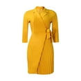 thumbnail image 1 of WXLWZYWL Winter Dresses for Women 2023 Clearance Women'S Casual Slim Pleated Belted Three-Quarter-Sleeve V-Neck Color Dress Yellow, 1 of 5