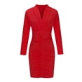 thumbnail image 1 of WXLWZYWL Winter Dresses for Women Women'S V-Neck Bubble Sleeve Long Sleeve Hip Wrap Dress Red, 1 of 4