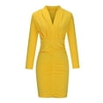 thumbnail image 1 of WXLWZYWL Winter Dresses for Women Women'S V-Neck Bubble Sleeve Long Sleeve Hip Wrap Dress Yellow, 1 of 4