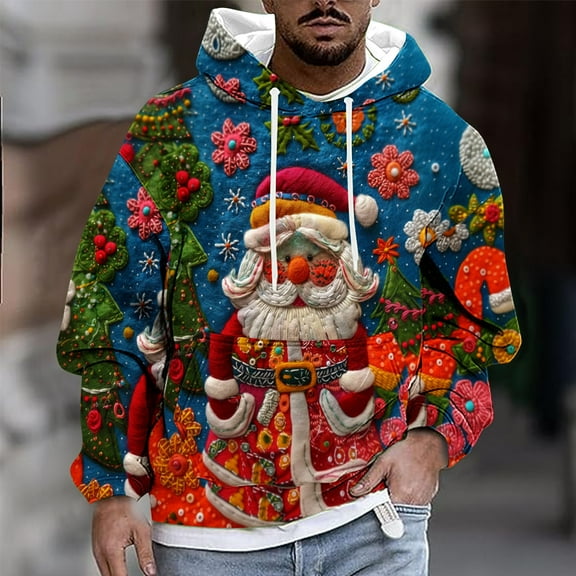 WXLWZYWL Winter Hooded Sweatshirt for Men Christmas Casual Tops Long Sleeve Classic Shirt Comfy Loose Fashion Pullover Shirts