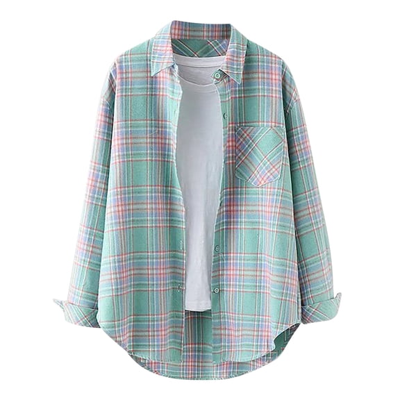 WXLWZYWL Winter Women'S Long Sleeve Tops Single-Breasted Lapel Cardigan Shirt Button Lattice Blouse