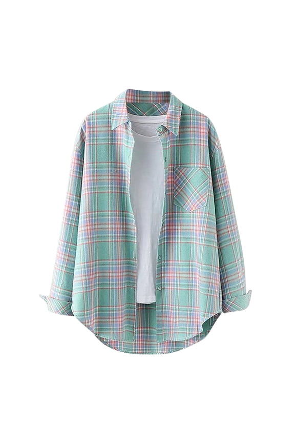 Winter Women'S Long Sleeve Tops Single-Breasted Lapel Cardigan Shirt Button Lattice Blouse