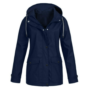 WXLWZYWL Winter Sales Clearance 2023 Women'S Solid Rain Jacket Outdoor Plus Size Waterproof Hooded Raincoat Windproof