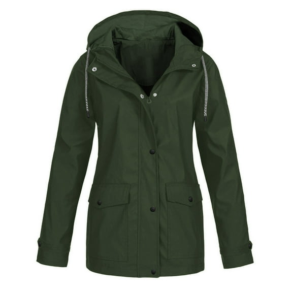 WXLWZYWL Winter Sales Clearance 2023 Women'S Solid Rain Jacket Outdoor Plus Waterproof Hooded Raincoat Windproof Jackets Solid Outwear