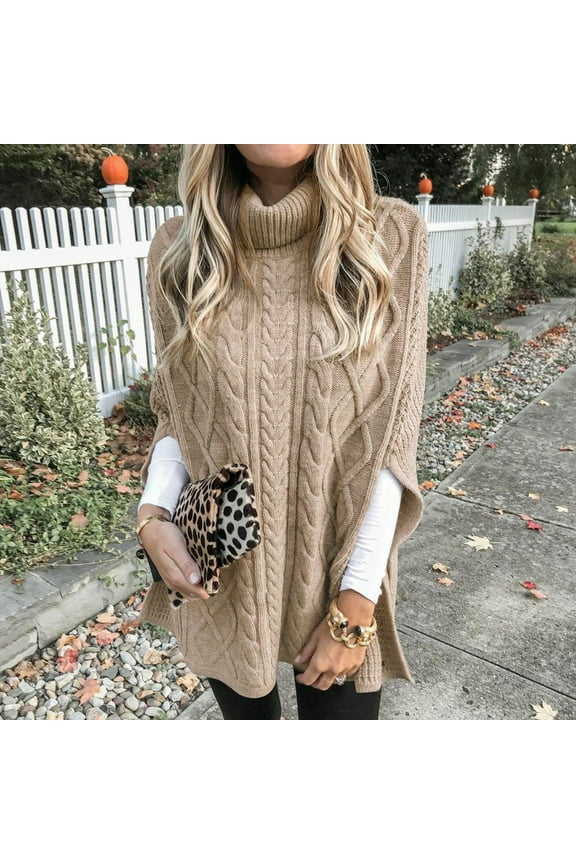 Winter Sweaters for Women 2024 Women Cowl Turtleneck Sweater Split Sleeve Pullover Top Winter Warm Casual Cable Knit Jumper Trendy Streerweat Costume
