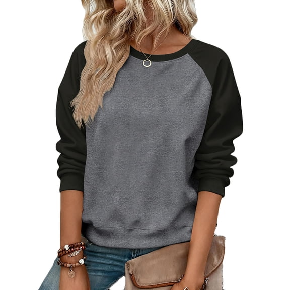 WXLWZYWL Woman Casual Pullovers Color Block Long Sleeve Round Neck Raglan Sleeve Blouse Sweatshirt