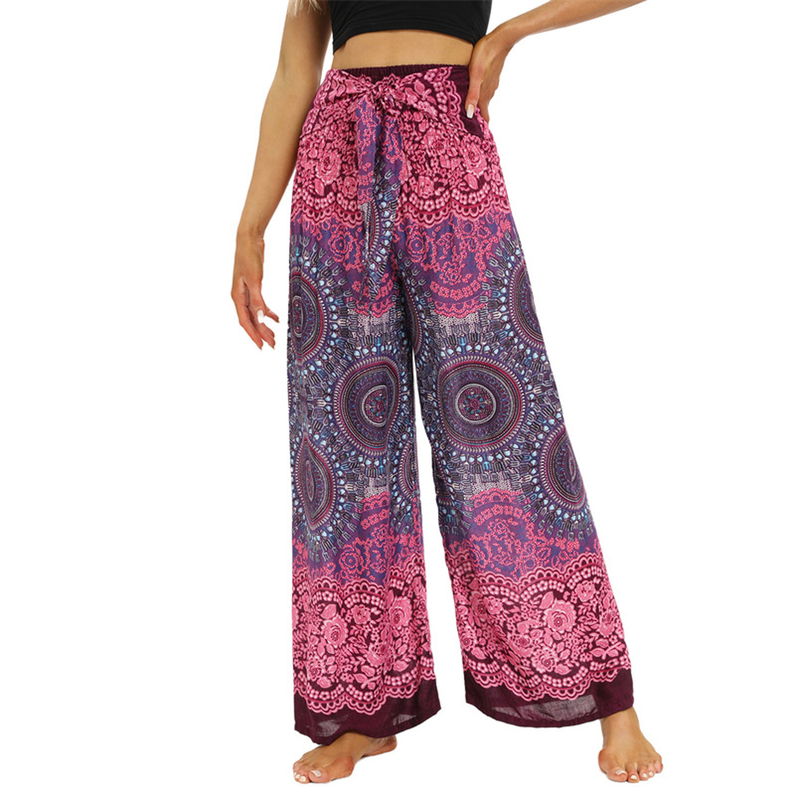 Pantalon Palazzo Bohème Femme - Ample, Léger, élastique - Idéal Yoga, Détente, Plage - Tailles S à XXXL