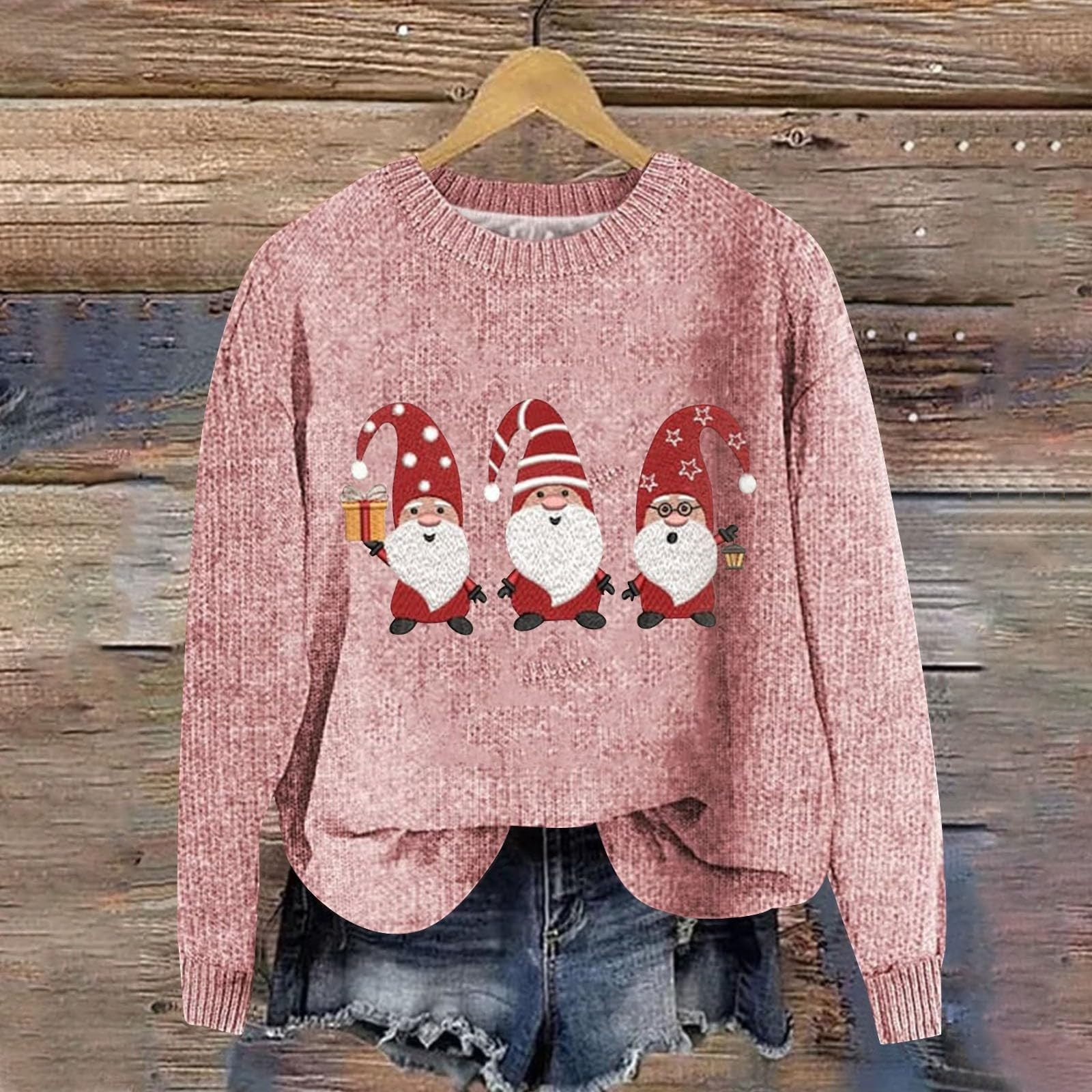 WXLWZYWL Women Christmas Sweaters Novelty Santa Snowman Gnomes Ribbed ...