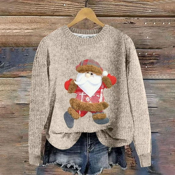 WXLWZYWL Women Christmas Sweaters Novelty Santa Snowman Gnomes Ribbed knit sweatshirt Winter Cute Crewneck Xmas Pullover Tops