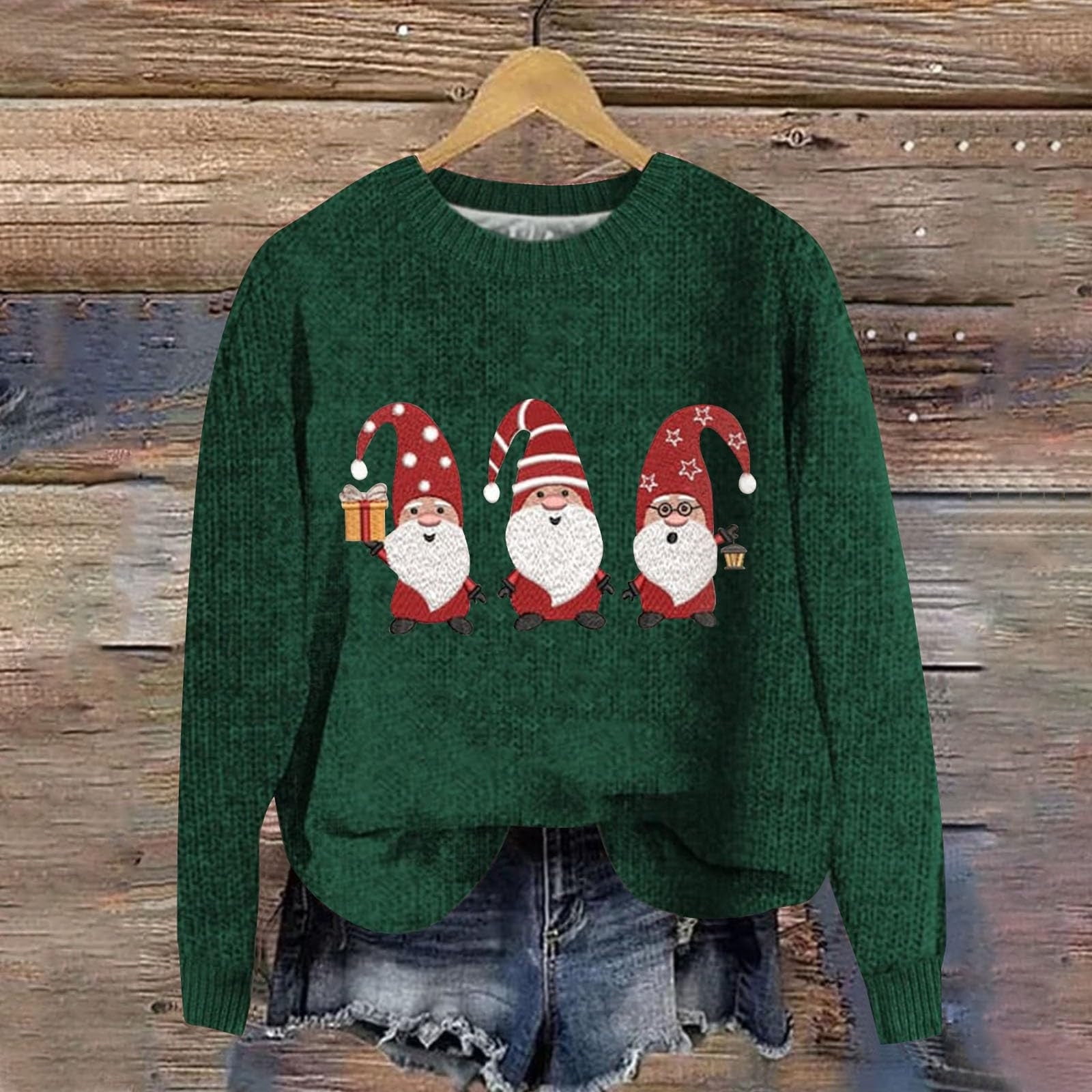 WXLWZYWL Women Christmas Sweaters Novelty Santa Snowman Gnomes Ribbed ...