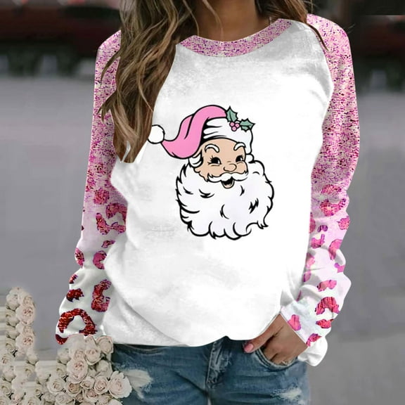 WXLWZYWL Women Christmas Sweatshirts Cute Reindeer Xmas Tree Print Pullover Long Sleeve Tops Funny Novelty Crewneck Sweatshirts