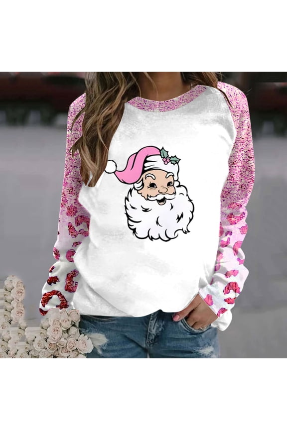 Women Christmas Sweatshirts Cute Reindeer Xmas Tree Print Pullover Long Sleeve Tops Funny Novelty Crewneck Sweatshirts
