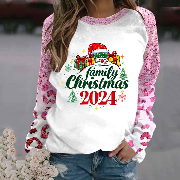 WXLWZYWL Women Christmas Sweatshirts Cute Reindeer Xmas Tree Print Pullover Long Sleeve Tops Funny Novelty Crewneck Sweatshirts