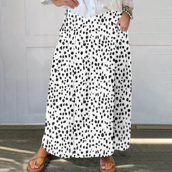 WXLWZYWL Women Flowy Maxi Skirt Floral Print Fall Casual Boho High Elatic Waist Loose Long Skirt with Pockets