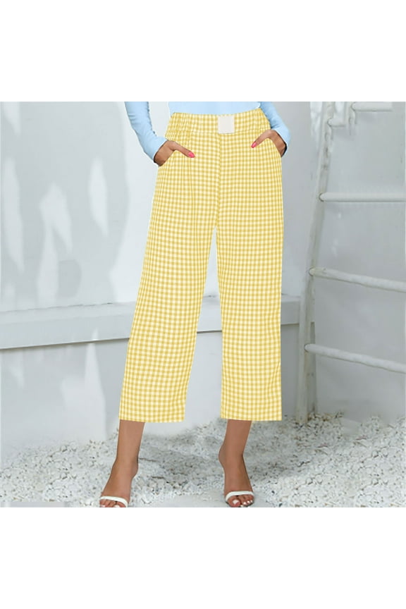 Women Plaid Pants Elastic Waist Wide Leg Gingham Plaid Print Pajama Pants Casual Lounge Trousers Y2k Gingham Long Pants Casual Retro Loose Fit Pants