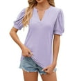 thumbnail image 1 of WXLWZYWL Women'S Solid Colour V-Neck Bubble Sleeve Summer Short Sleeve T-Shirt Tops Short Sleeve V-Neck Tops/Shirts, 1 of 4