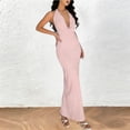 thumbnail image 1 of WXLWZYWL Women Sleeveless Deep V-Neck Backless Solid Color Bodycon Dress Summer Casual and Comfortable Long Dress, 1 of 6