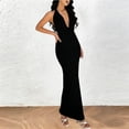 thumbnail image 1 of WXLWZYWL Women Sleeveless Deep V-Neck Backless Solid Color Bodycon Dress Summer Casual and Comfortable Long Dress, 1 of 5
