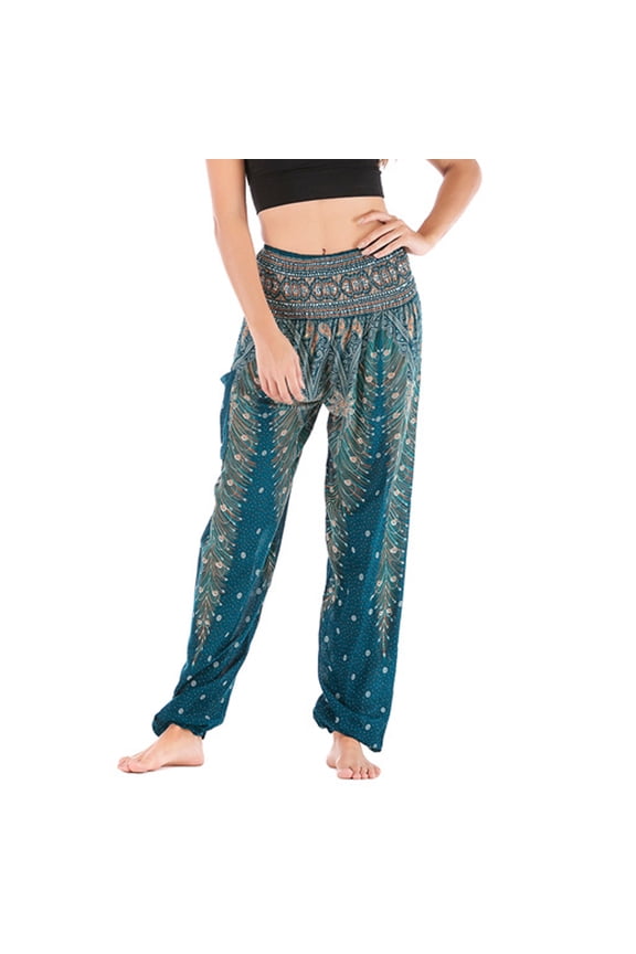 Women's Bohemian Yoga Pants High Waist Dancing Floral Thai Comfy Boho Harem Pants Drawstring Yoga Boho Palazzo PJ Clothing