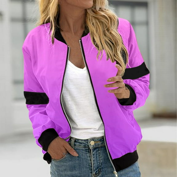 WXLWZYWL Women's Bomber Jacket Lightweight Full Zip Up Jacket Cropped Gradient Coat Jacket Retro Moto Windbreaker Outwears