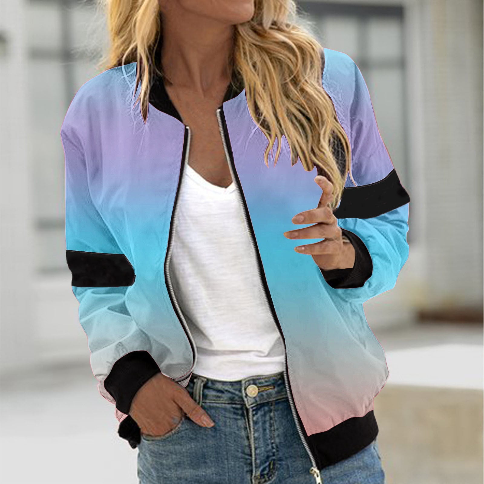 Multicolor Wave Pattern Women's Bomber Premium Jacket main image 1