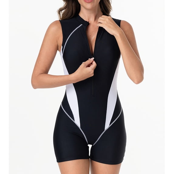 WXLWZYWL Women's Boyleg One Piece Rash Guard Zip Front UPF50+ Short Sleeve Full Body Surfing Swimsuit