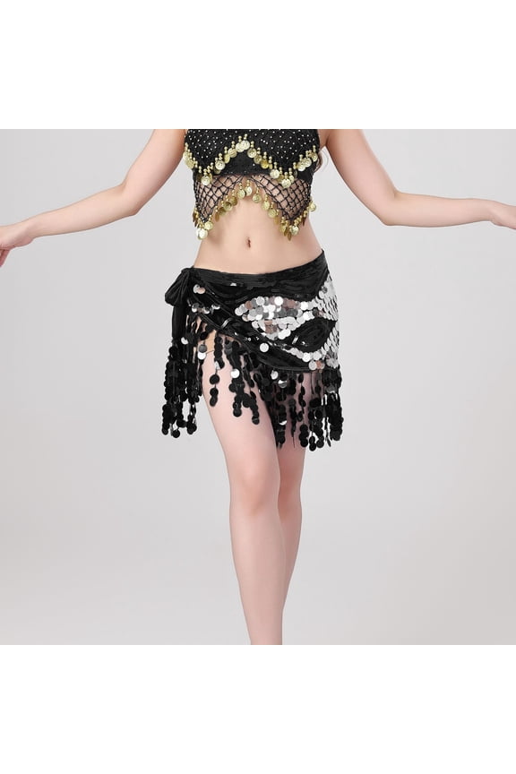 Women's Carnival Dance Short Skirt Fashion and Casual Solid Color Belly Dance Skirt with Sparkly Mesh for Performance