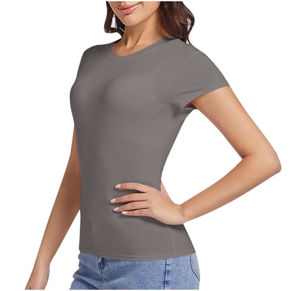 WXLWZYWL Women's Casual Solid Color Round-Neck Short Sleeve T-shirt Summer Soft and Comfortable Womens Tops