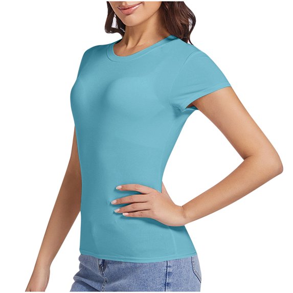 WXLWZYWL Women's Casual Solid Color Round-Neck Short Sleeve T-shirt Summer Soft and Comfortable Womens Tops